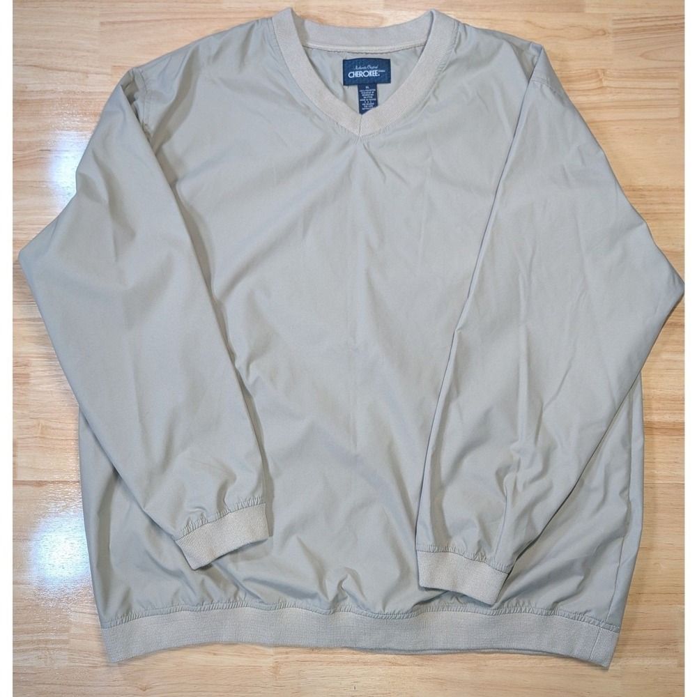 Cherokee XL V-Neck Lightweight Pullover Windbreaker Beige Tan Long‎ Sleeve